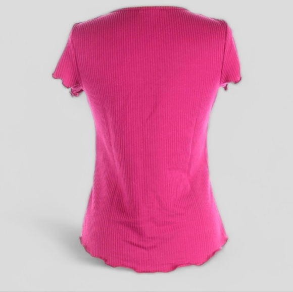 💗Super Cute Antistar Pink Ribbed Short Sleeve Top w/ Flutter Sleeves - Picture 3 of 8